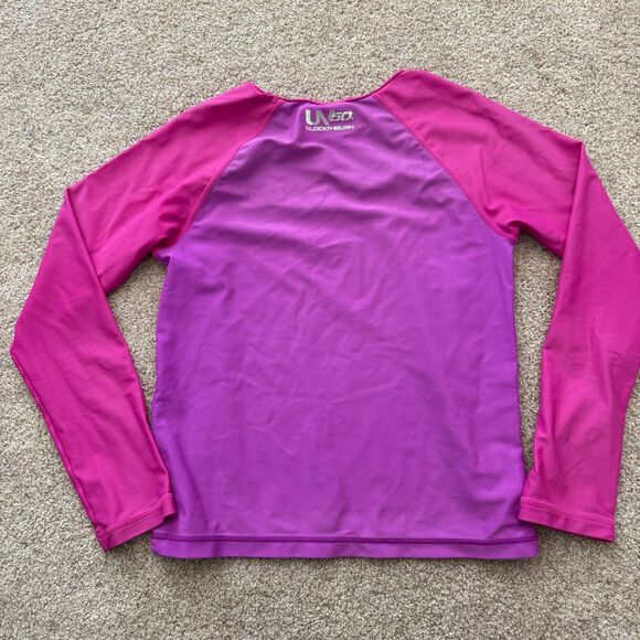 Girl's Youth Speedo UPF Long Sleeve Raglan Rash Guard Swim Surf Shirt Large - Picture 2 of 6